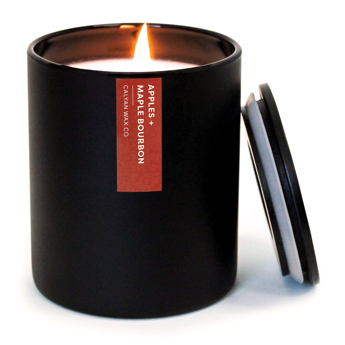 Calyan Wax Co. Apples & Maple Bourbon Scented Candle - 75 Hour Burn - Luxury Clean Soy Wax Candles - Long Lasting Black Tumbler Jar Candle for Home - 10.2oz