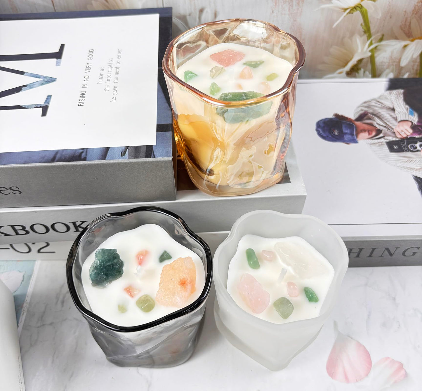 CaxyKyx Scented Soy Candles with Crystals Inside Aromatherapy Candle for Women Positivity Energy Gift Mothers Days Birthday White