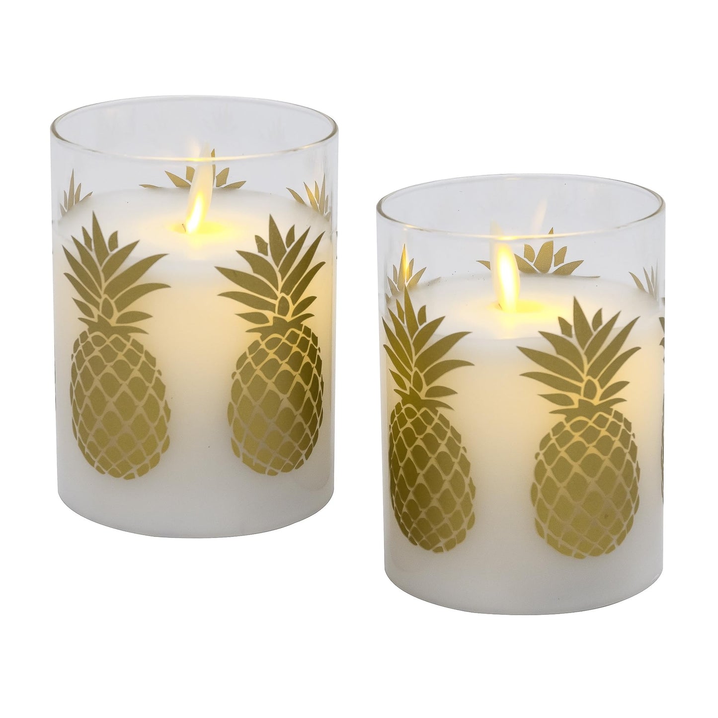 LumaBase Battery Operated LED Glass Candles with Flickering Flame, Pineapple - Set of 2