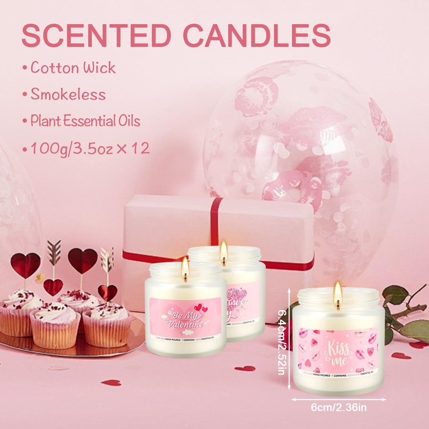 Set of 12 Valentines Scented Candles -3.5oz Romantic Candle Gifts,Wife, Girlfriend,Wedding Day,Anniversary, Long Lasting Soy Candles