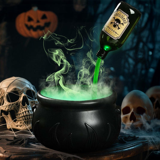 Halloween Decorations Indoor - Cauldron Halloween Decor with Magic Floating Potion Bottles and Diffuser - Black Plastic Witches Bowl Party Decoration for Spooky Vintage Home Kitchen Table