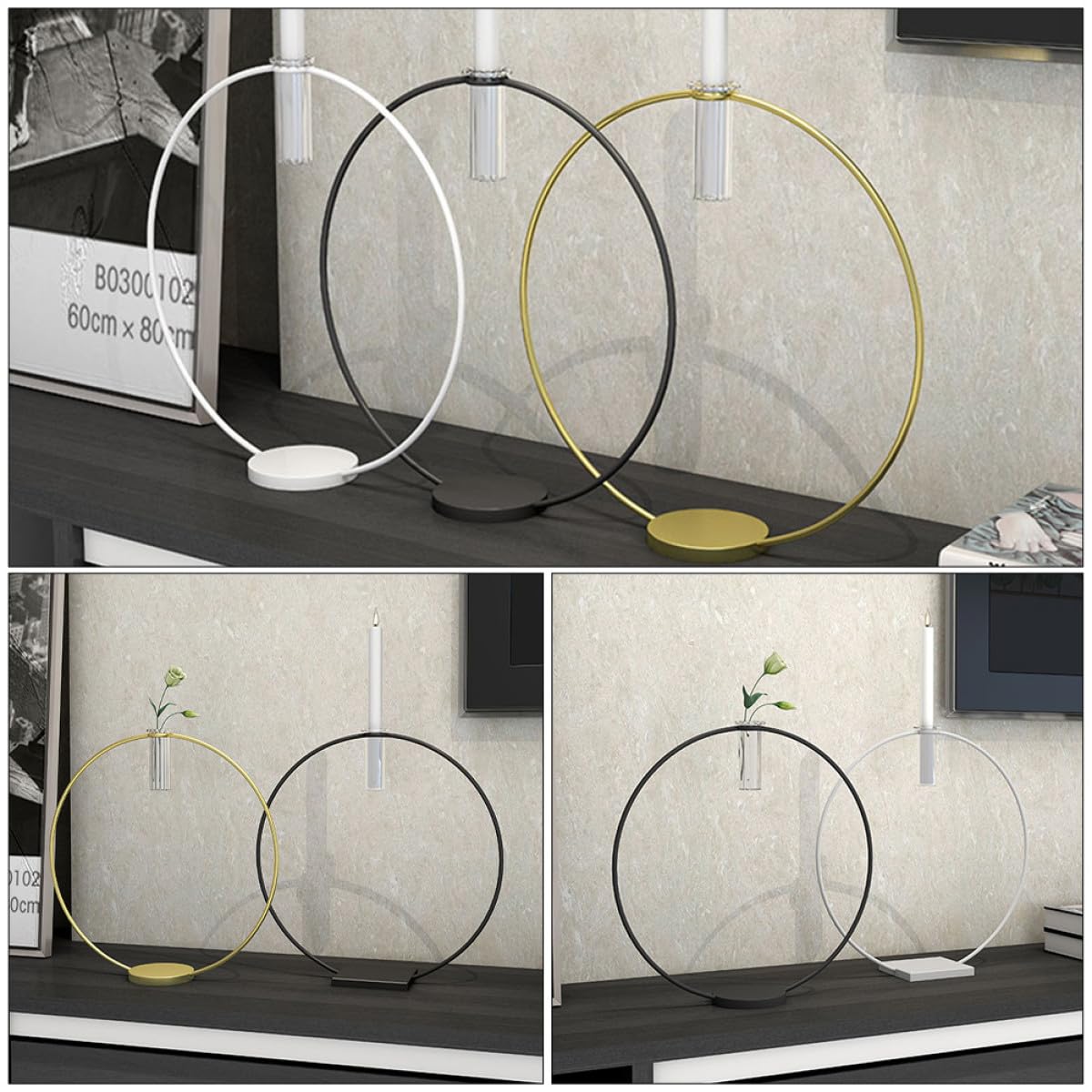 HYTROVE Decorative Metal Candleholder Black Round Base 9x28x29cm Lightweight Candlestick Ornament for Home Décor and Table Centerpiece