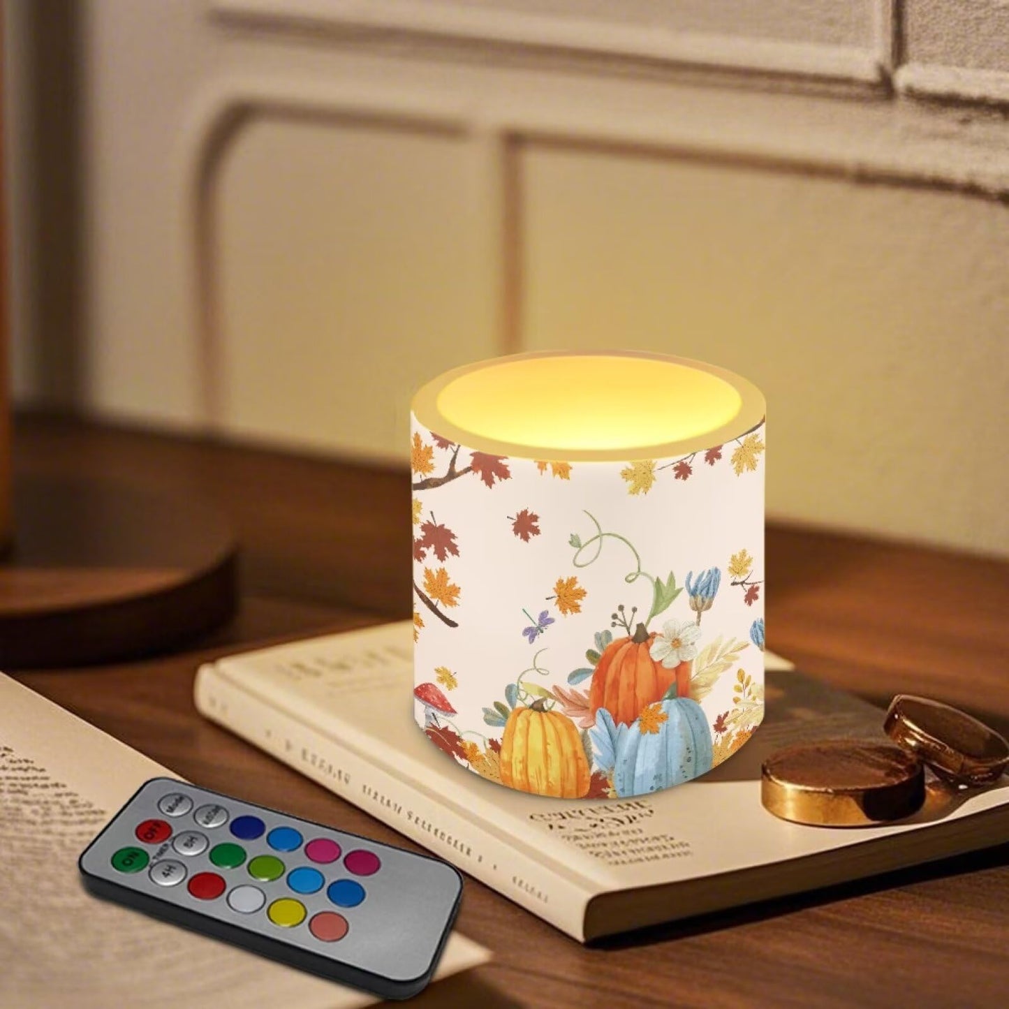 Cozeyat Pumpkin Garden LED Candles Set of 4 Battery Powered Flameless with Remote Timer Flickering Flame Waterproof for Home Beach Garden Decor