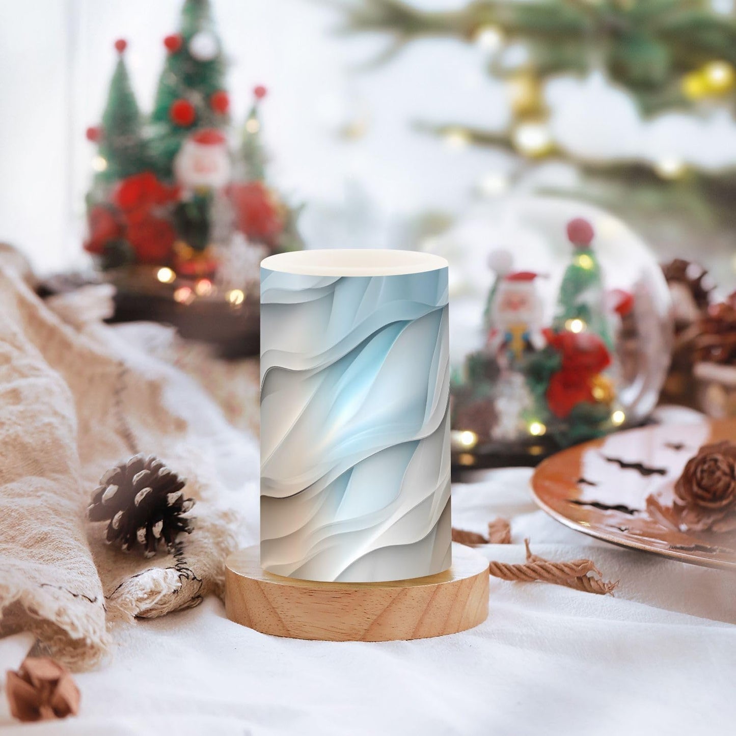 zyrtty 2 Pack Plastic Flameless Candles Modern Geometric Teal Blue Brown Aesthetic Battery Operated with Remote and Timer Real Wax LED Flickering Pillar Candles Set Window Christmas Holiday Decor