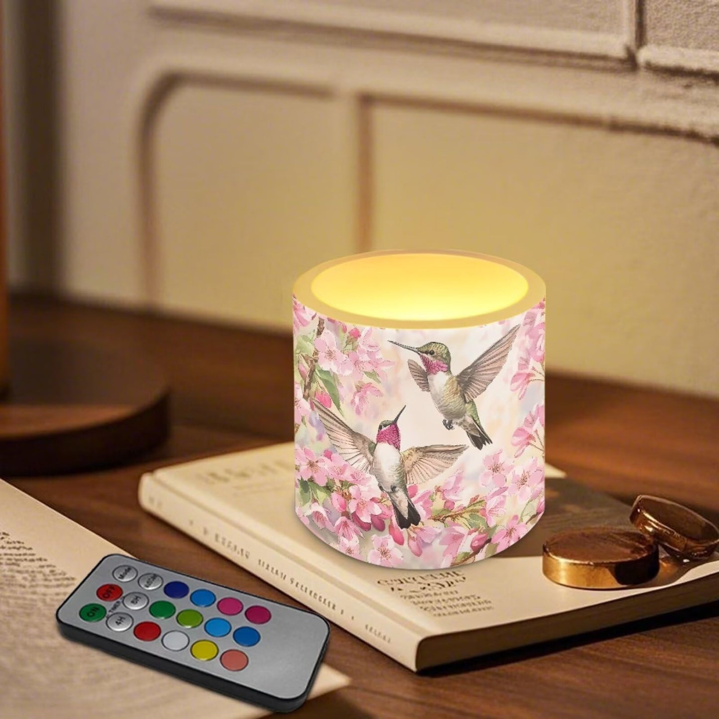 Cozeyat Hummingbird Flameless Candles 4 Pack Battery Operated LED Pillar Candles with Remote Control Timer Waterproof for Indoor Outdoor Beach Home Use
