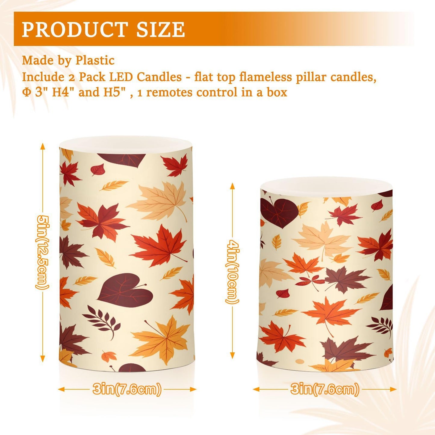 ALAZA Autumn Fall Maple Leaves Flickering Flameless Candles Battery Operated with Remote Timer,Tea Light Candles LED Pillar Votive Candles Set of 2 for Outdoor Indoor Decorations