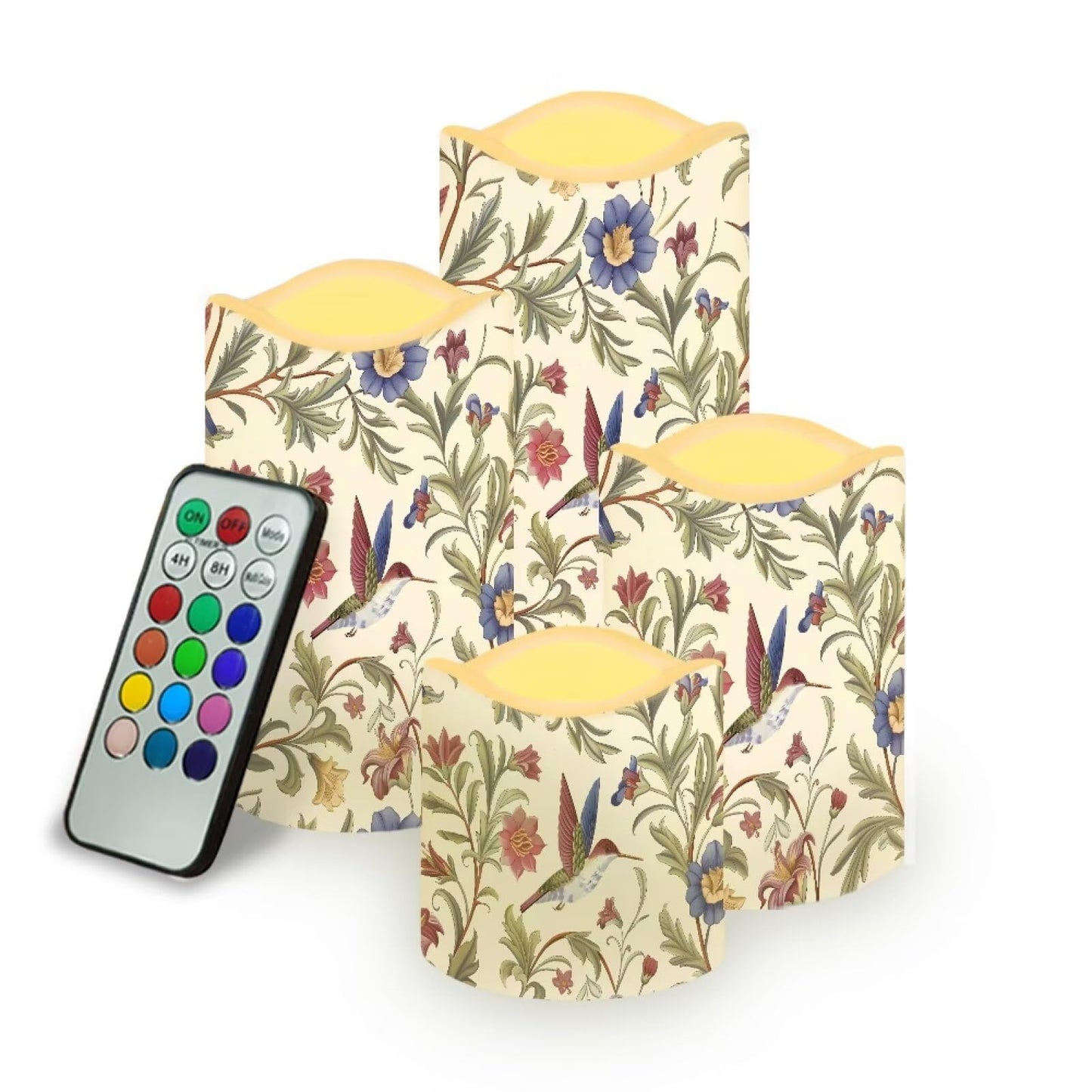 Cozeyat Garden Floral LED Candles Set of 4 Battery Powered Flameless with Remote Timer Flickering Waterproof for Indoor Outdoor Table Beach Garden Birthday