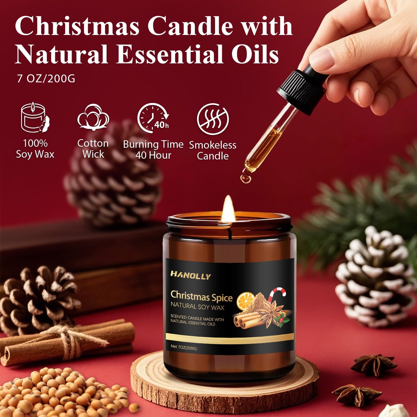 Christmas Scented Candles Set, 6 Pack Winter Scented Candles for Home, Holiday Gifts for Women & Men, Soy Candles Scents of Christmas Tree, Spice, Wreath, Apple Cinnamon, Chocolate Orange, Jingle Bell