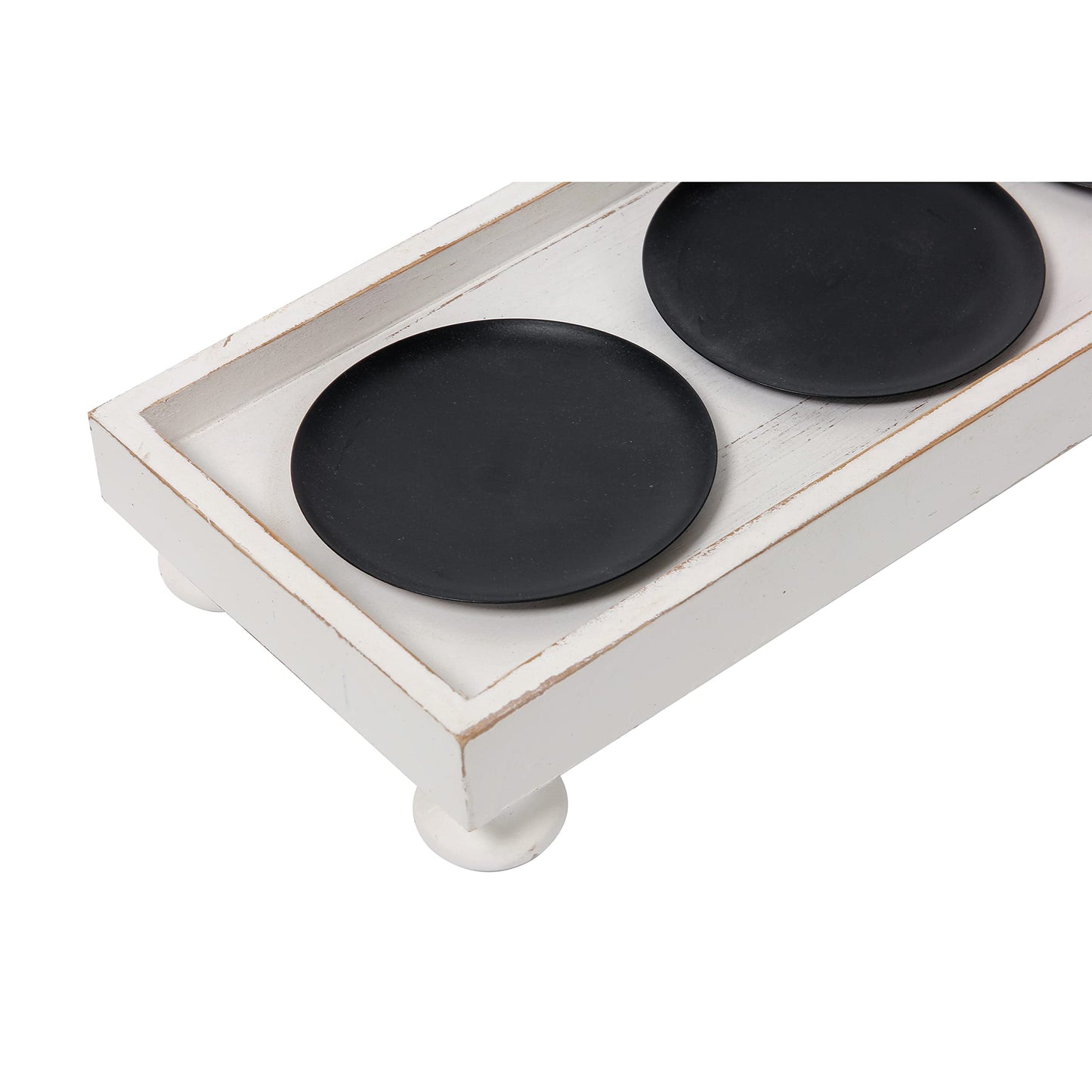 SOFE Rustic White Wooden Candle Holder Tray, 3-Pillar Candle Plate for Tables Mantel Decor, Distressed Finish, Multifunctional Home Decor Accessories