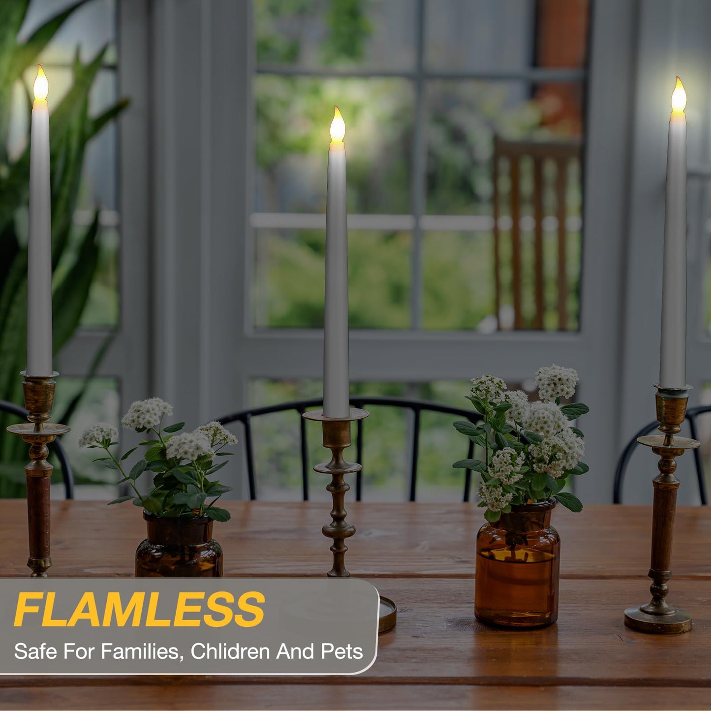 Tuanse 24 Pack Flameless Flicker Taper Candles Bulk with Remote and Timer, Battery Operated LED Warm White Taper Candles Light for Home Wedding Decoration Gifts (White,10 Inch)