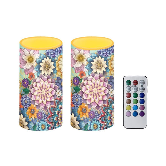 NETILGEN Flameless LED Candles Battery Powered with Realistic Wick Flickering Flame Effect with 4H 8H Timer Remote Color Changing for Home Party Holiday Decoration, Boho Flower Purple Blue