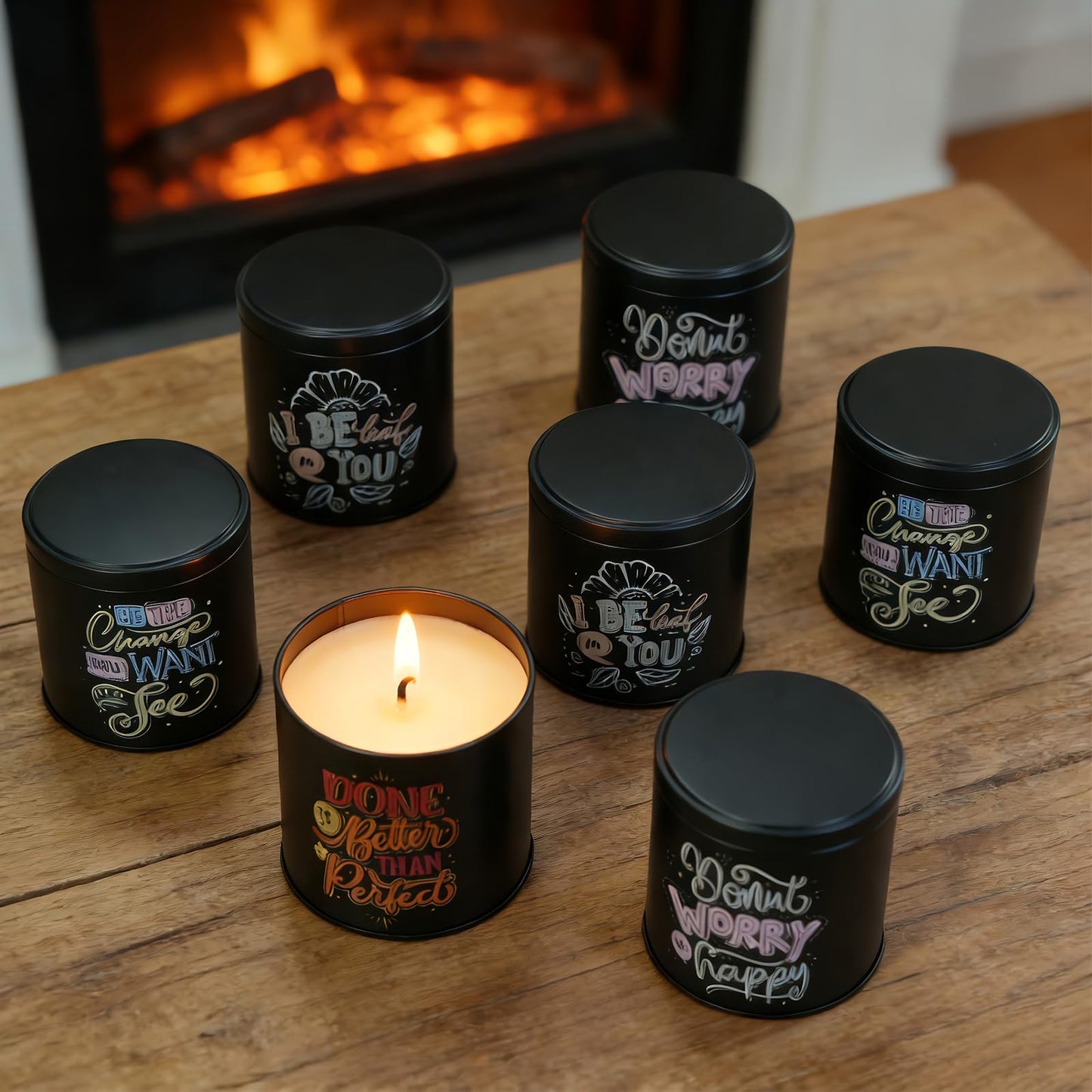 12 Pack 10 oz Candle Tins with Lids – Empty Candle cans for Candle Making, Black Decorative Candle Tins with Inspirational Quotes, Metal Candle Containers Making Supplies for Home DIY & Small Business