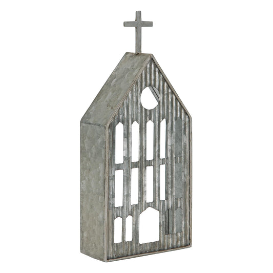 Synovana Church Shaped Tea Light Candle Holder Farmhouse Galvanized Metal Candle Holder Vintage Decorative Tealight Holder for Table Centerpiece Decoration - 4.53" x 1.97" x 10.43"