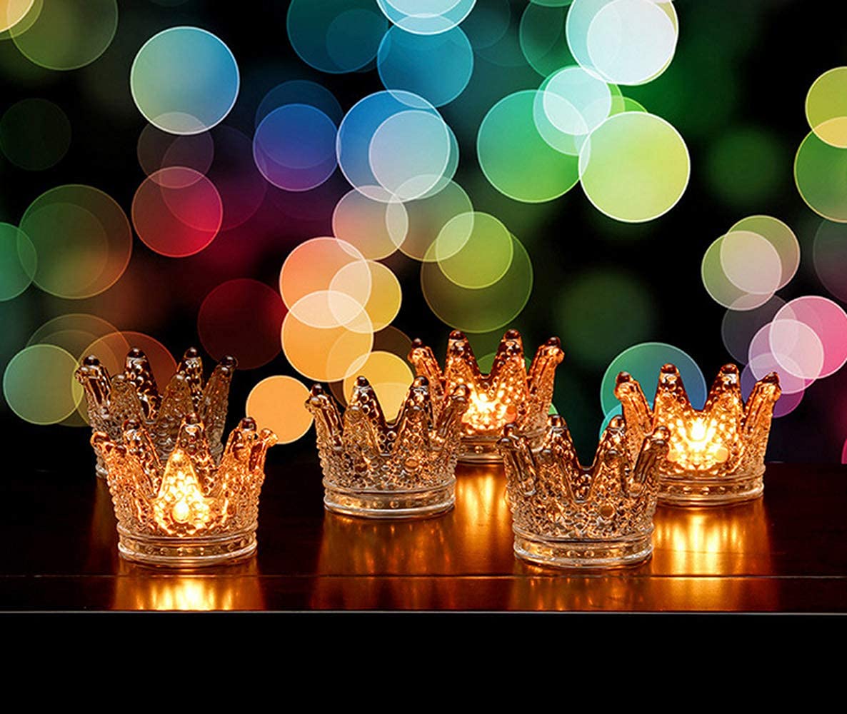 Vixdonos Clear Votive Candle Holders Set of 6 Crown Glass Tealight Candle Holder for Wedding, Party and Home Decor
