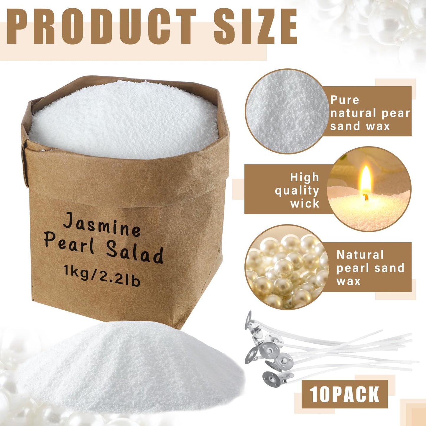 Conelist 2.2lb Unscented Scented Pearled Candle Sand Wax Set Customized Powder Making Candles Refill Kit Palm Wax All Natural Non Toxic with 10 Wicks for Graduation Thank You Teacher Gifts DIY Making