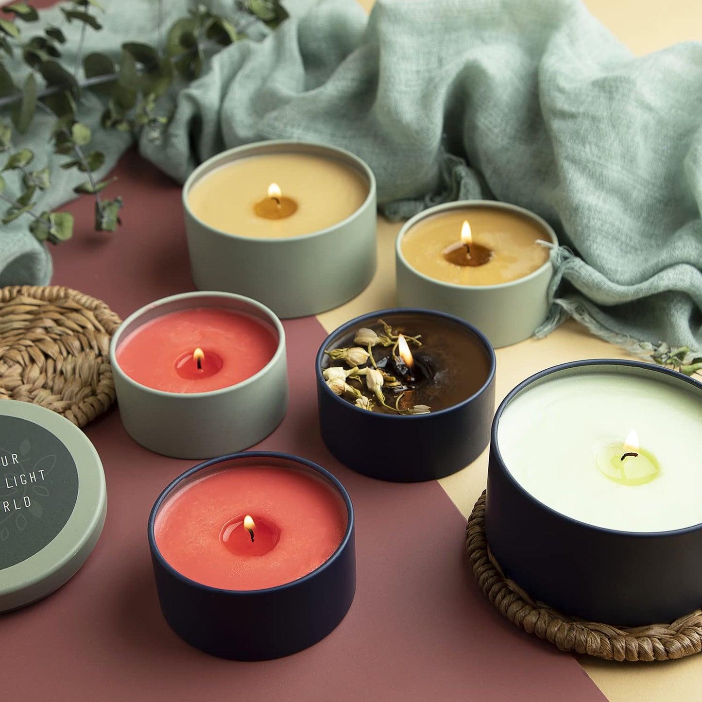 Hearth & Harbor Tin Candle Jars for Making Candles - DIY Candle Containers with Lids - Metal Candle Jars - Bulk Tins Storage for Candle - (12 Pieces) - (8 Ounces) - Solid Navy and Sage