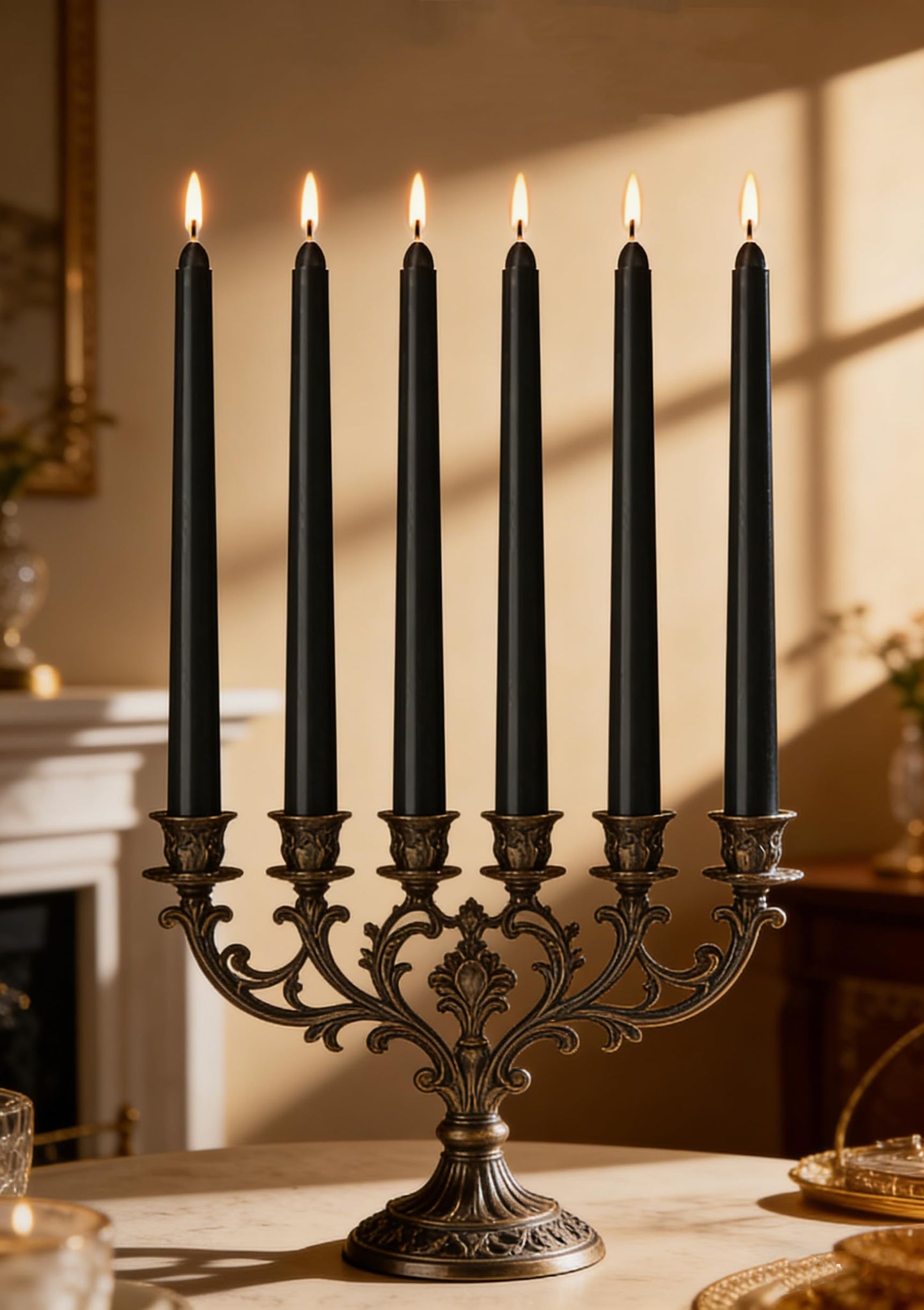0.87×12 Inch Black Taper Candles, 6 Pack Halloween Taper Candles with Cotton Wicks, Unscented and Smokeless Tall Candlesticks Ideal for Weddings, Dinner Festivals, and Home Décor