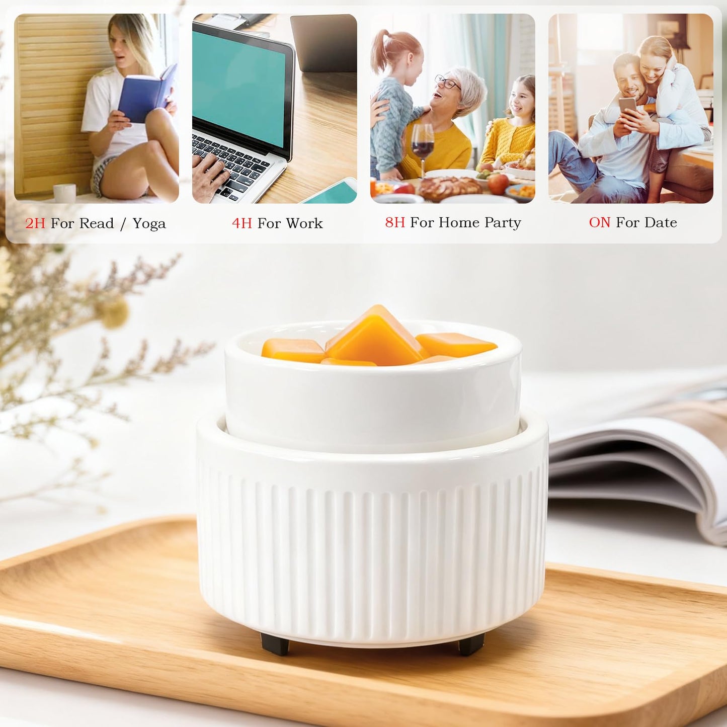 VICTORIA AROMA Ceramic Wax Warmer with Timer, Candle Wax Melter & Wax Burner for Scented Wax Melts, Electric Fragrance Wax Melt Warmer for Home Office Decor Ideal Gift（White）