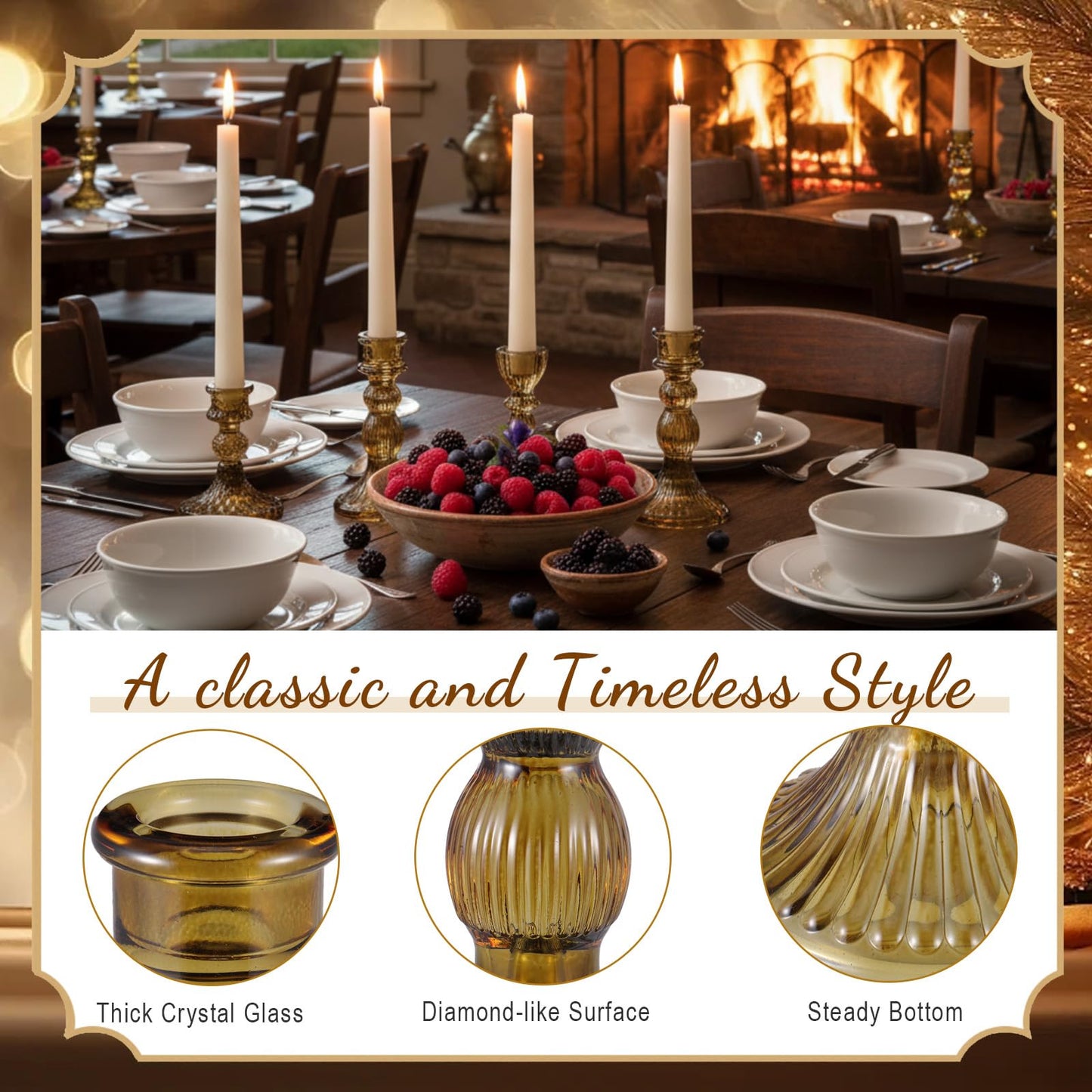 Mumufy 10 Pcs Glass Crystal Taper Candle Holders Clear Glass Candlestick Holder Fit 0.8 Inch Candles Crystal Decorative Candle Stand Centerpiece Table Wedding Dining Party (Classic,Brown)