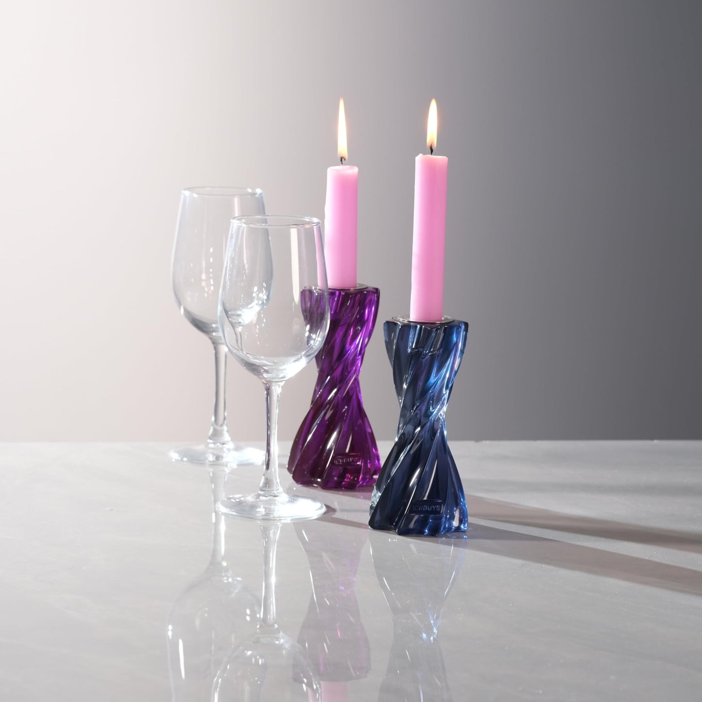 ICNBUYS Twizzle Twist Candle Holder, Decorative Candle Holder for Table Display, Romantic Decoration, Unique Home Décor Aesthetic, Housewarming Gift, Candle Stand Height 5.7 inches Black Blue - Resin