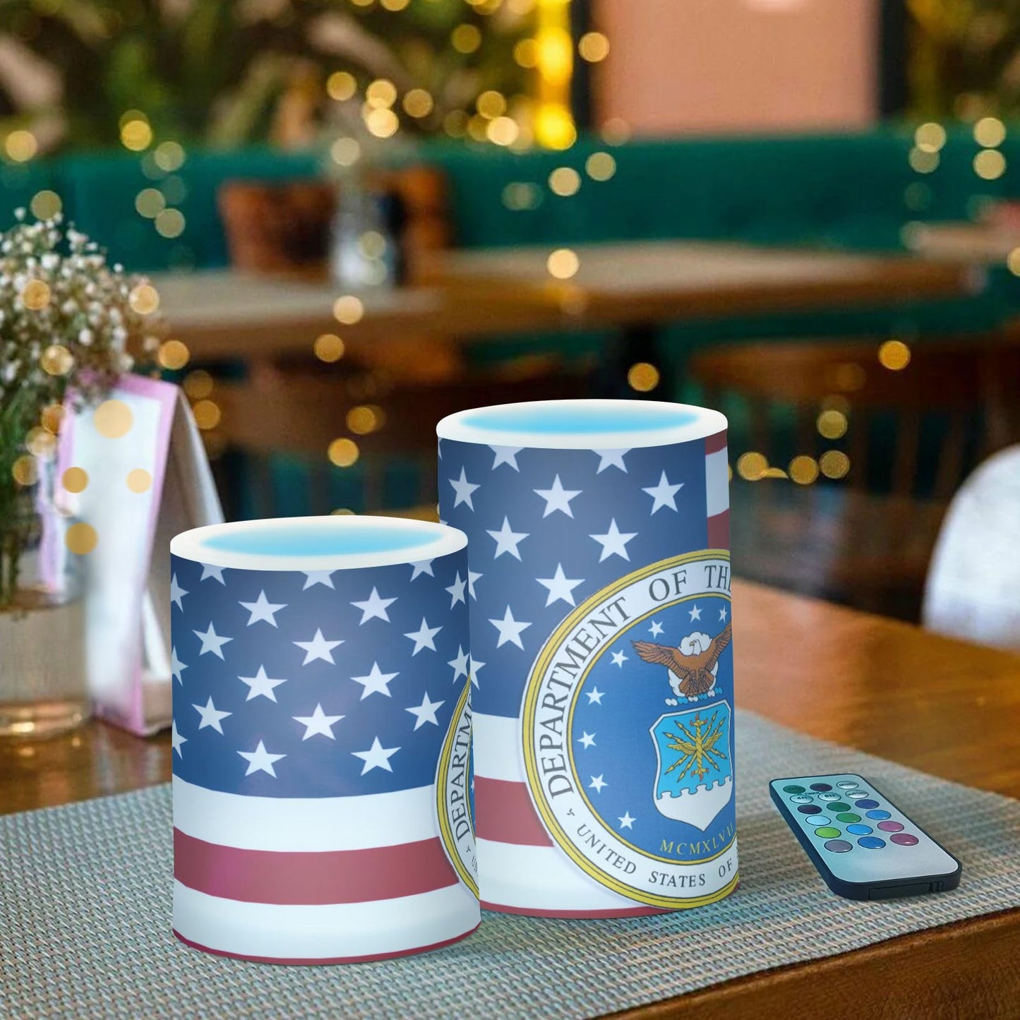 Eionryn American Flag United States Air Force Portrayed Flameless Candles Patriotic Stars and Stripes Battery Operated LED Candles with Remote Timer Electric Candles for Home Party Decor 2pcs
