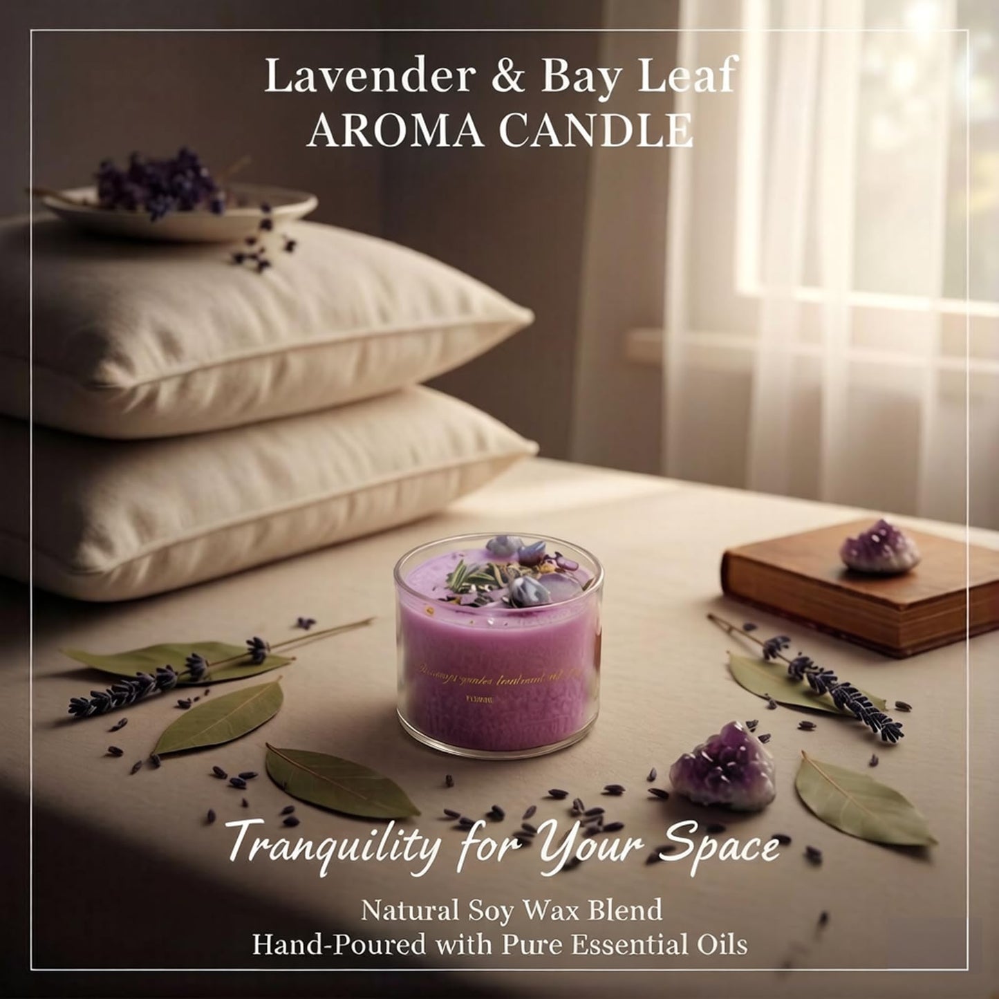 Coytlykne 4oz Crystal Candle with Dried Flower, 2.76x1.97 Inches Herbal Scent Jar Candles, Home Decoration & Heartfelt Present for Women Men (Purple)