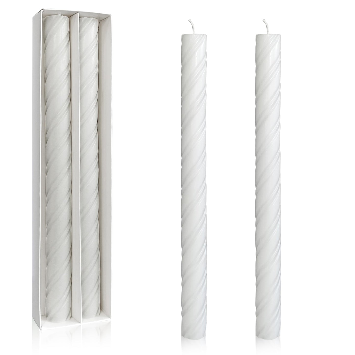 Dripless Taper Candles Unscented White Spiral Candles Smokeless 10 Inch Long Lasting Burn Candlesticks for Home Decoration Christmas Gifts(2Pcs)