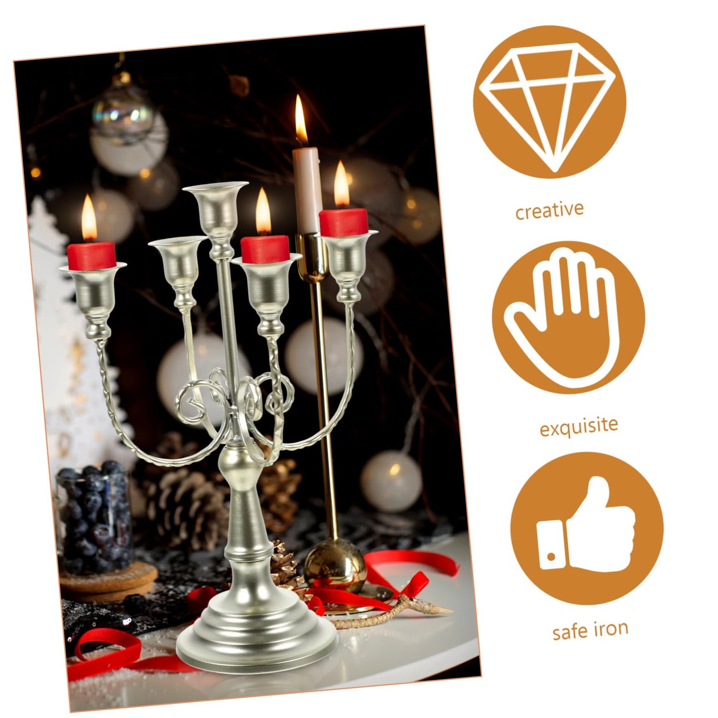 HAKIDZEL European Style Metal Candelabra Candle Stand Holder Vintage Retro Design Desktop Candlesticks for Wedding Anniversary Home Tabletop Ornament (Light Gold 5-Arm)