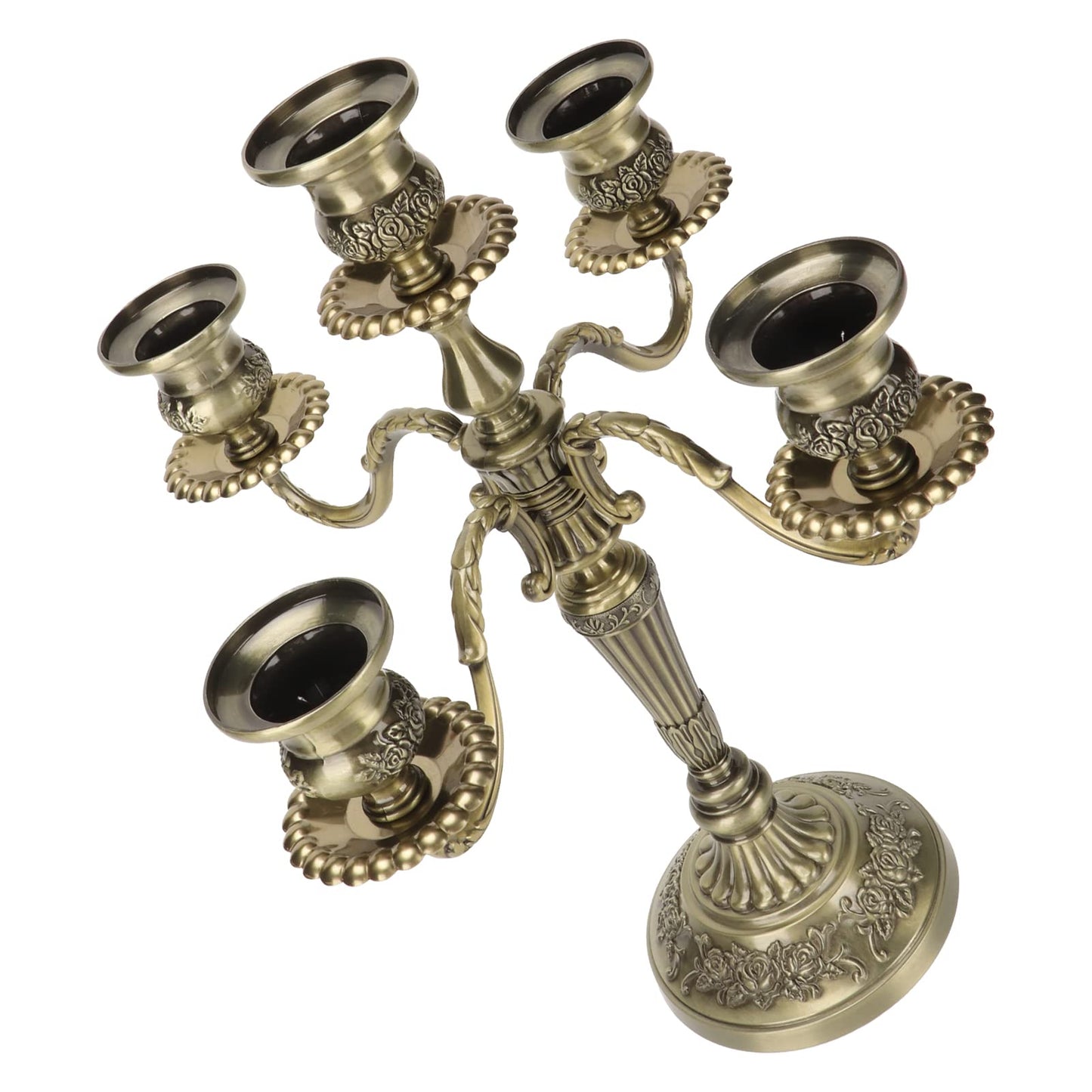 Hamwesh Vintage Candelabra, 5 Candles Capacity Extended Holder Edge Zinc Alloy 5 Arm Candelabra, Metal with Extended Edge for Romantic Dinners Parties Weddings Home Restaurants