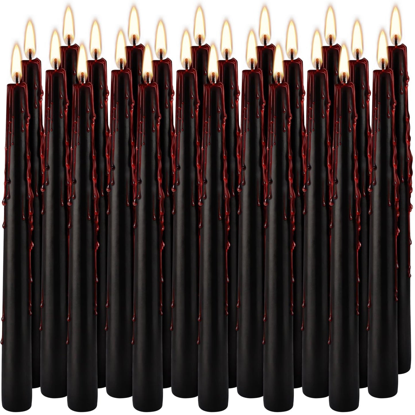 24 Pcs 10 Inch Vampire Blood Taper Candles Vampire Blood Candle, Ritual Spell Unscented Candle Halloween Spooky Decor for Haunted House, Gothic Theme Party.