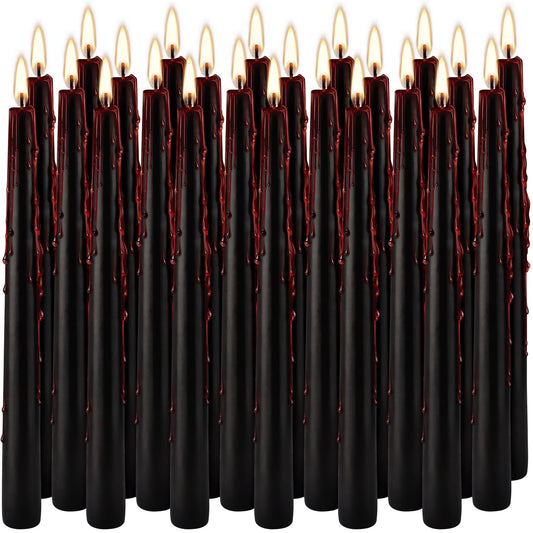 24 Pcs 10 Inch Vampire Blood Taper Candles Vampire Blood Candle, Ritual Spell Unscented Candle Halloween Spooky Decor for Haunted House, Gothic Theme Party.