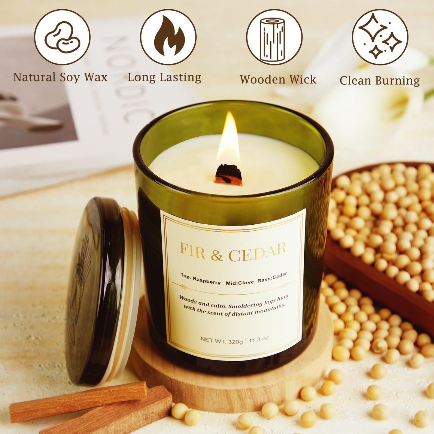 2 Pack Wood Wick Scented Candle Gift Set –Balsam Fir & Cedarwood Natural Soy Wax Candles with Individual Gift Boxes,Long Lasting 22.6 oz Aromatherapy Candles for Home Decor,Holiday Gifts