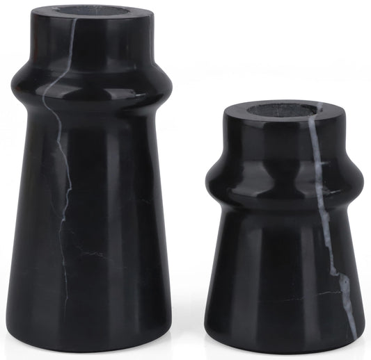 Vixdonos Marble Candle Holder Set of 2 Taper Candle Candlestick Mantle Candle Stand for Home Decor,Wedding,Party and Table Centerpieces(Black)