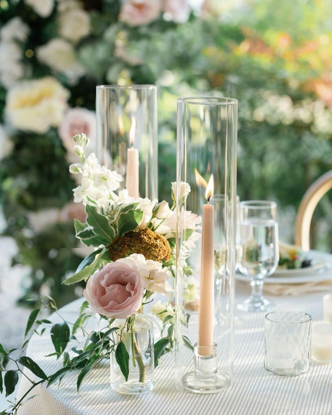 Vixdonos Glass Hurricane Candle Holder Set of 3 Modern Candlestick Holders Long Taper Candle Stand with 11.8 inch Tall Cylinder Windproof Cover for Wedding Party Table Centerpiece Outdoor