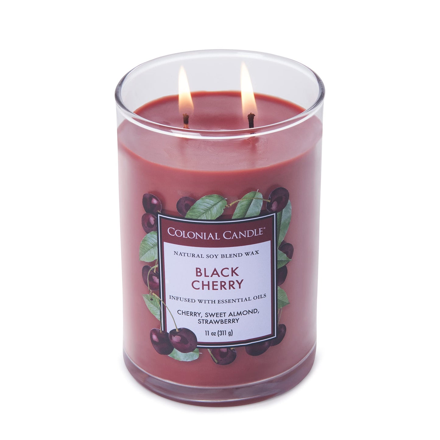 Colonial Candle Black Cherry Scented Jar Candle, Classic Cylinders Collection, 2 Wick, Red, 11 oz - Up to 80 Hours Burn