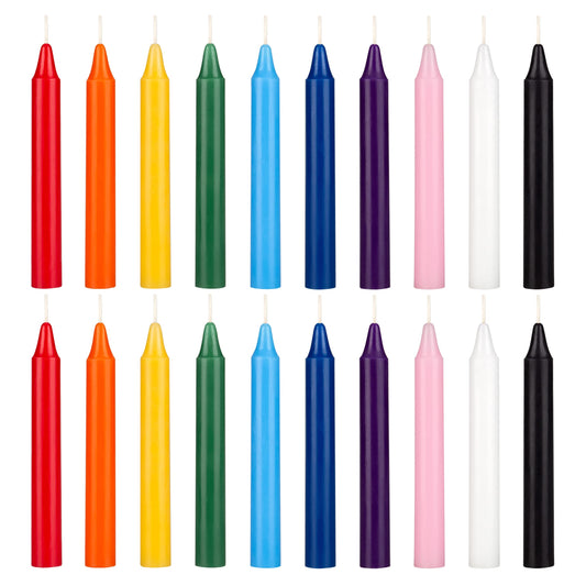 Mega Candles 20 pcs Unscented Assorted Colors Exquisite Mini Taper Spell Candles, 4 Inch Tall x 1/2 Inch Diameter, Magic Chimes, Enchantment, Casting Rituals, Witchcraft, Wiccan, Altar, Metaphysical