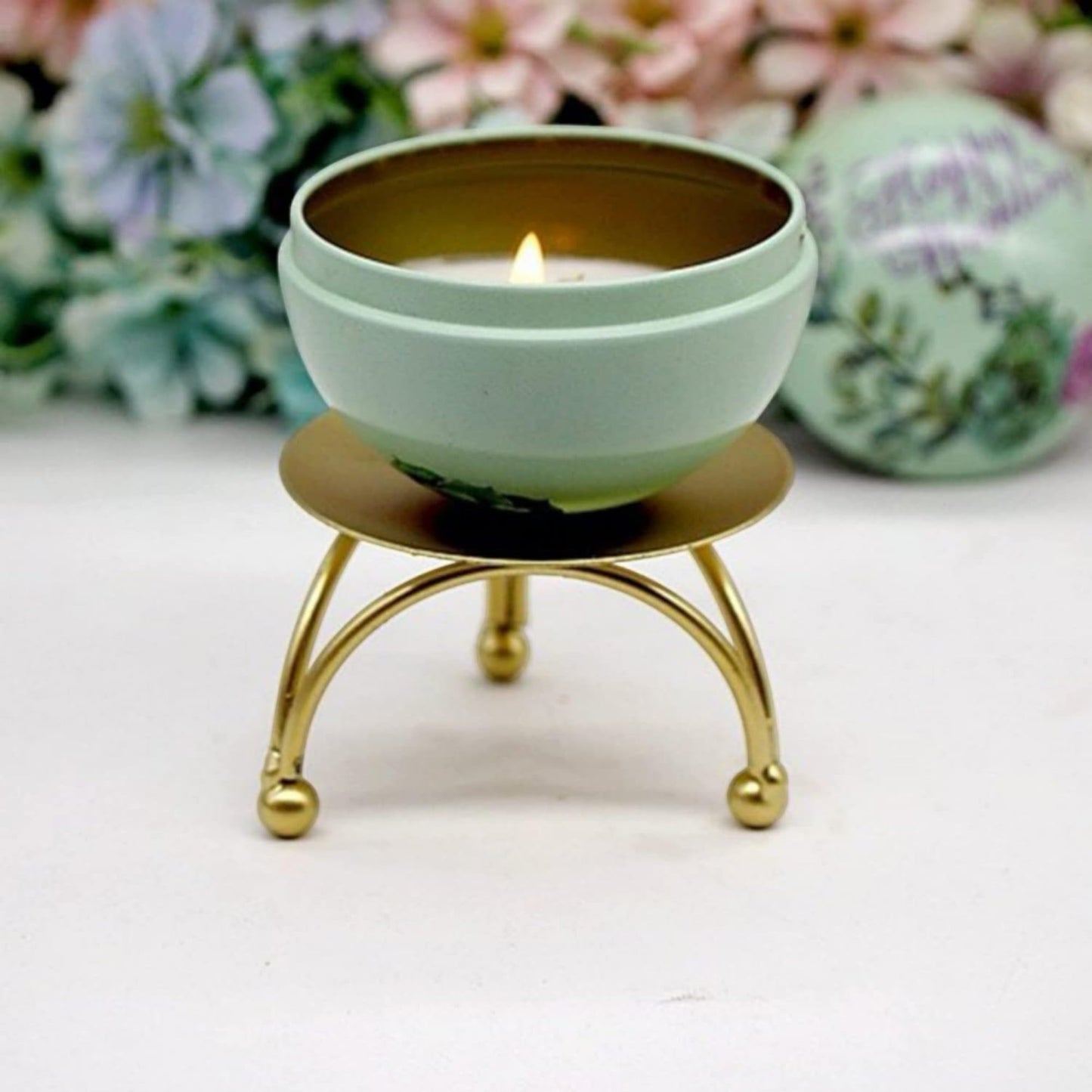 Round Metal Tea Light Candle Holder, Bronze Finish, 3 Inch Diameter, Decorative Stand with Ball Feet