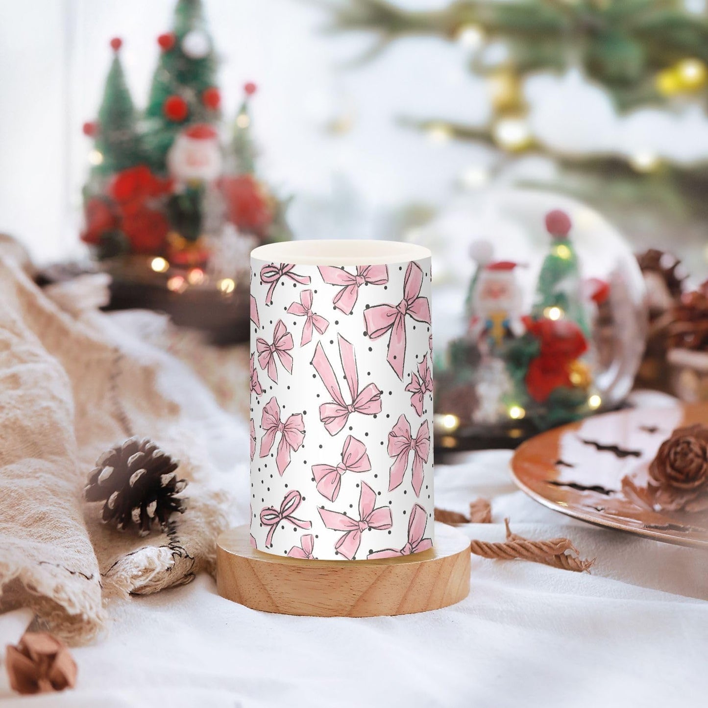 BOENLE Flickering Flameless Candles, Cute Bows Pink LED Candles with Remote Timer, Set of 2 Battery Operated Candle for Valentine Wedding Birthday