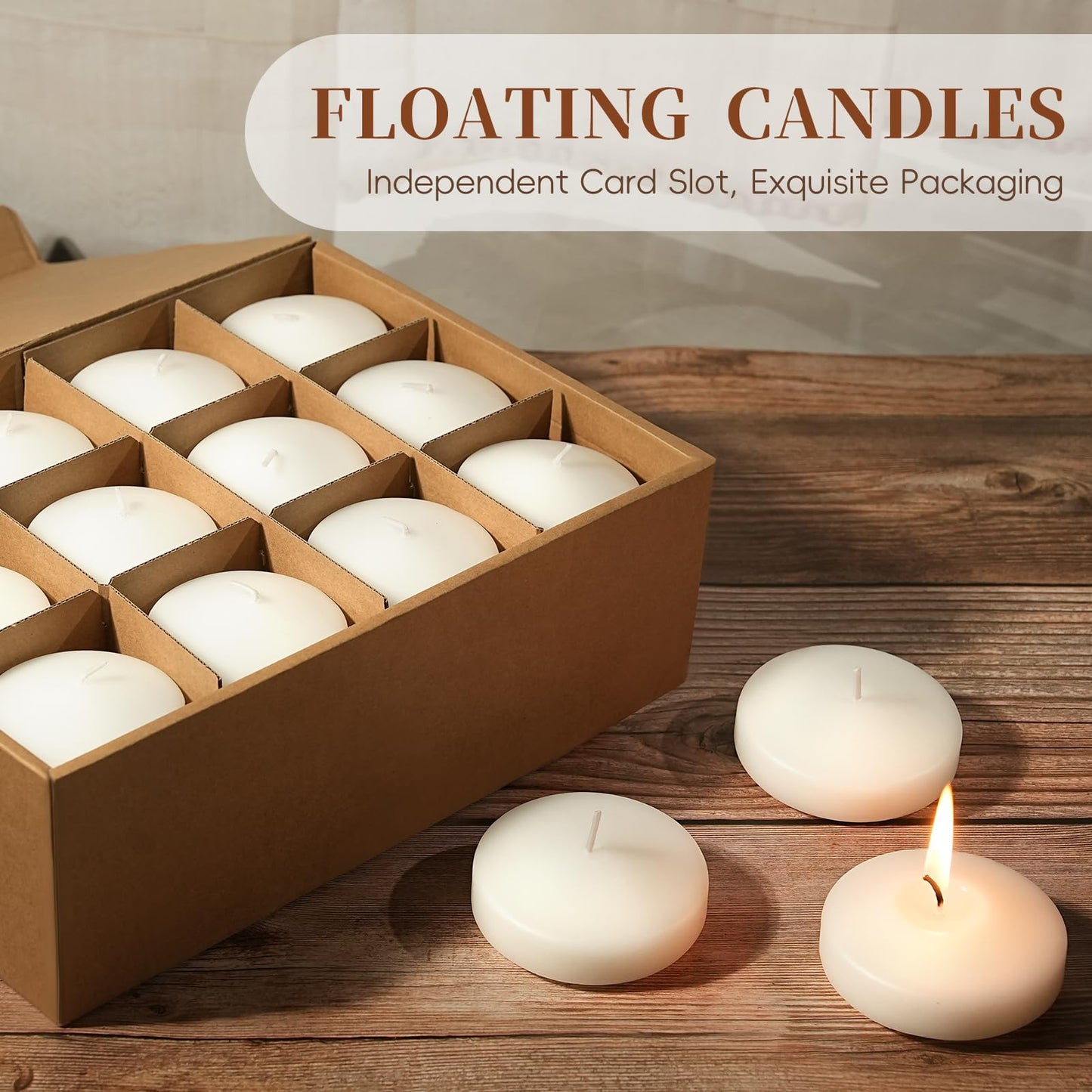 3 inch White Floating Candles 8-9 Hours Floating Candle for Centerpieces 36 Packs Unscented Floating Candles 3” Water Candles for Cylinder Vases, Pool, Wedding