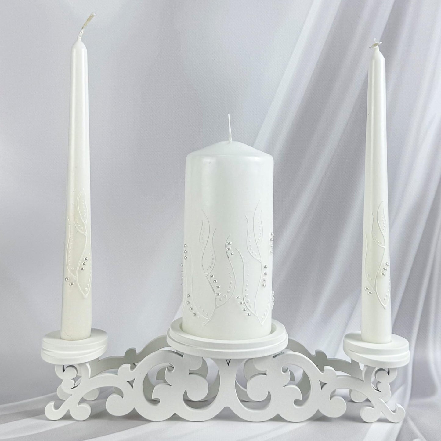 Magik Life Unity Candle Set - Wedding Ceremony & Reception – 6” Pillar & Two 10” Taper Candles – Long Burning Unity Candles for Marriage Ritual – Handmade in USA – White | Paint