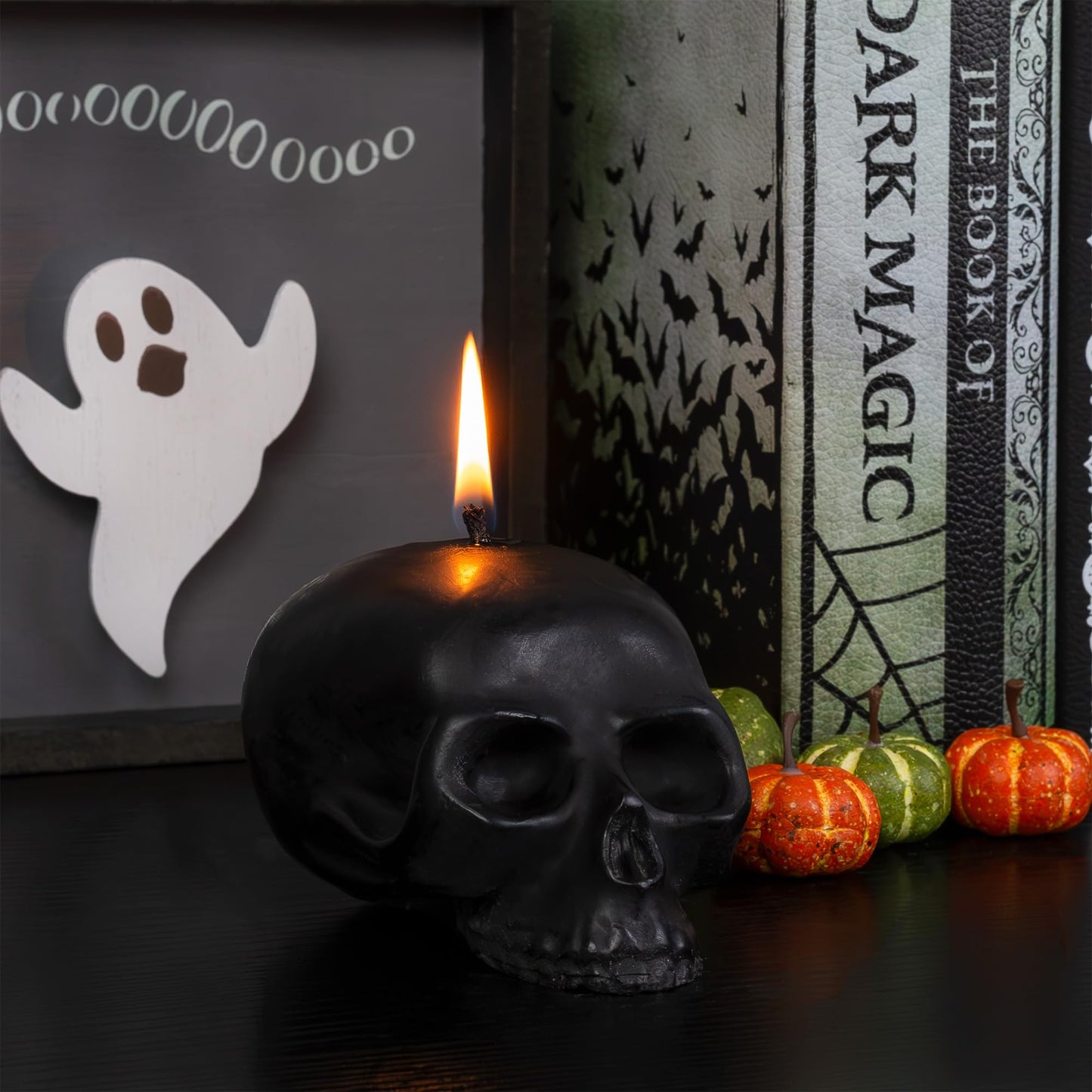 Darware Large Skull Candles (2-Pack, Black); 4.75 x 3-Inch Decorative Themed Candles for Halloween, Horror and Novelty Decor