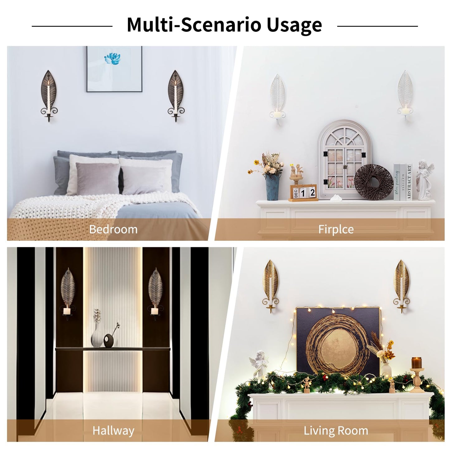 Gold Wall Candle Sconces Set of 2, Taper & Pillar Wall Iron Candelabra, Metal Golden Leaf Decor Sconce for Entryway Stair Corner Living Room, Farmhouse Fireplace,Gifts for Men Women Mom or Dad(Gold)