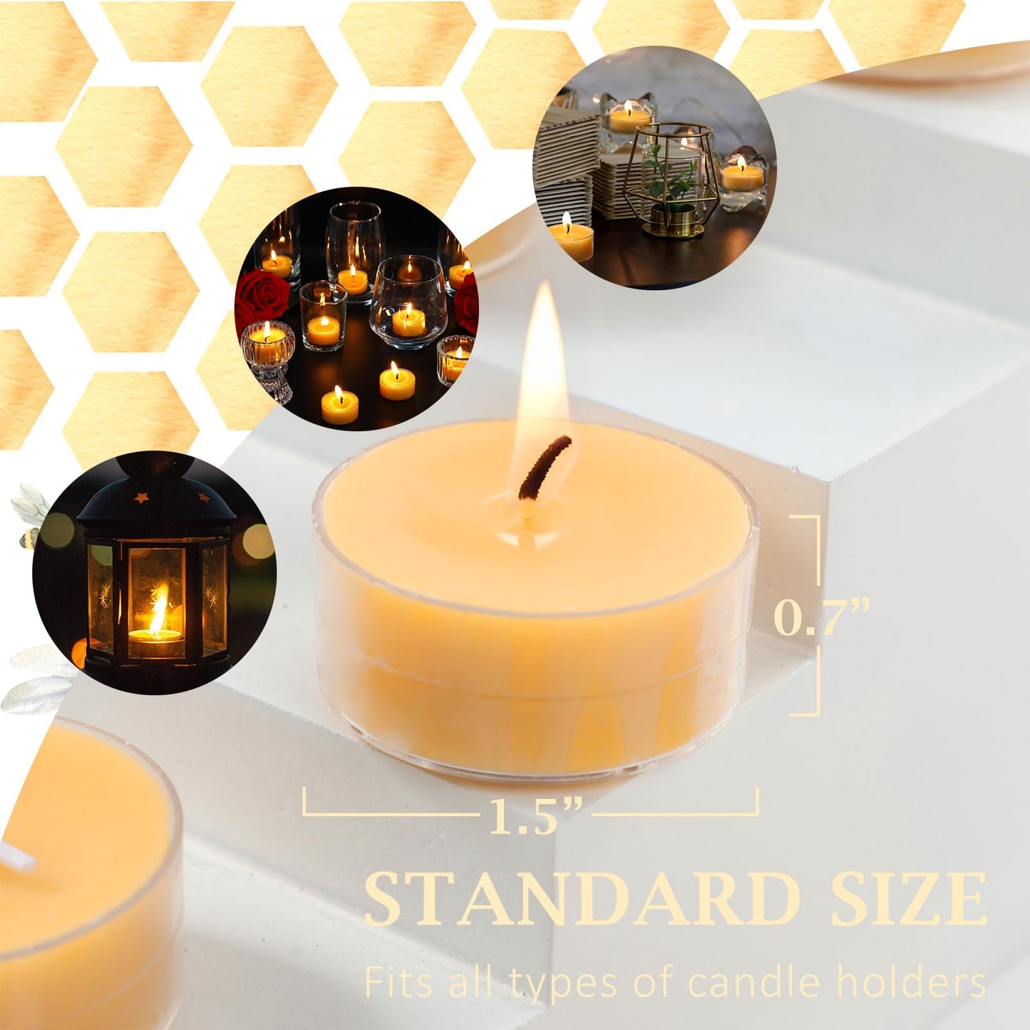 36 Pack Beeswax Tealight Candles, Pure Beeswax Tea Lights, 4-Hour Burn Time, Handmade Natural Beeswax Tea Candles in Clear Cup, Unscented Smokeless Tea Light Candles for Home Décor Party Wedding Spa