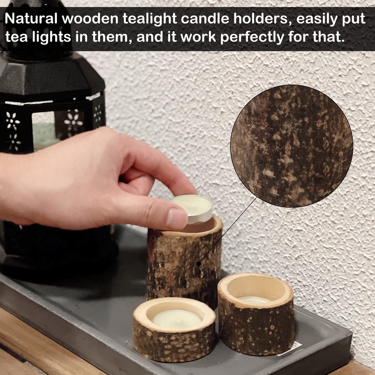 Tesytto Set of 12 Wooden Tea Light Candle Holders, Personalized Natural Wooden Votive Vintage Tea Light Candle Holders for Rustic Centerpieces for Dining Table Wedding Party (Set of 12)