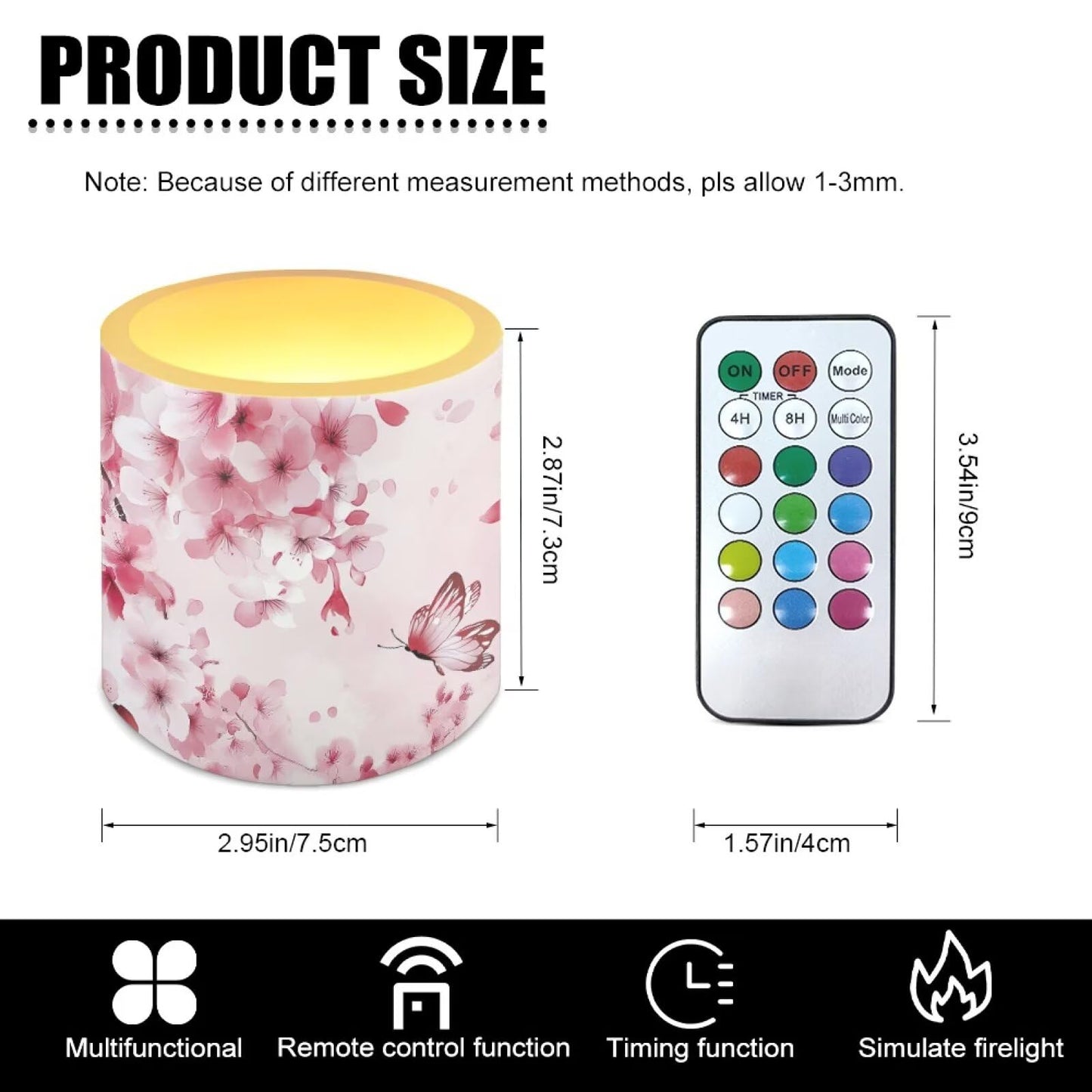 Cozeyat Pink Garden Flameless Candles 4 Pack Battery Operated with Remote Control Timer LED Pillar Candles Waterproof for Indoor Outdoor Garden Use