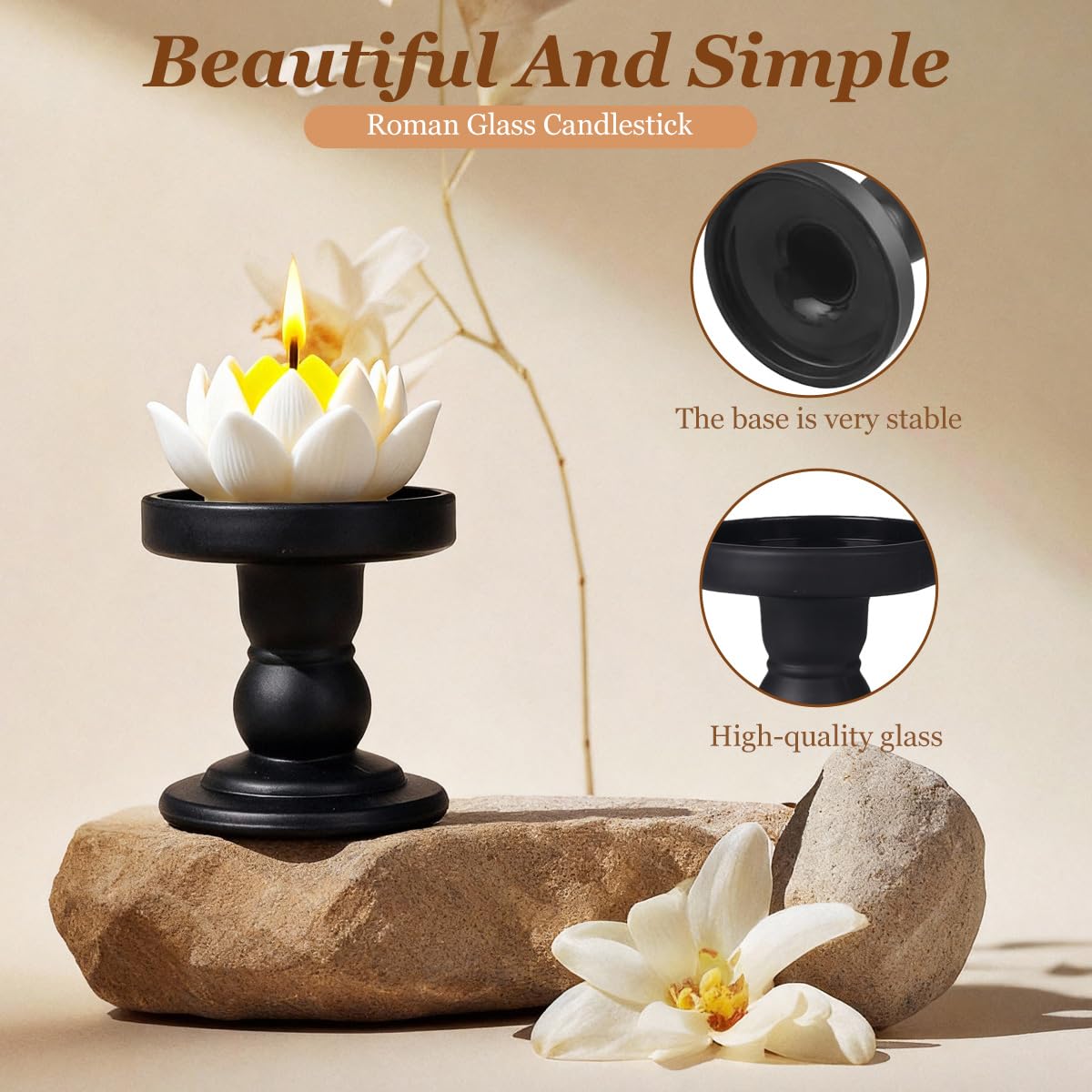 Glass Candle Holders Black Pillar Taper Candlestick Tealight Candle Holder Stand for Home Dinner Table Wedding Centerpieces Home Decoration(Without Candles)