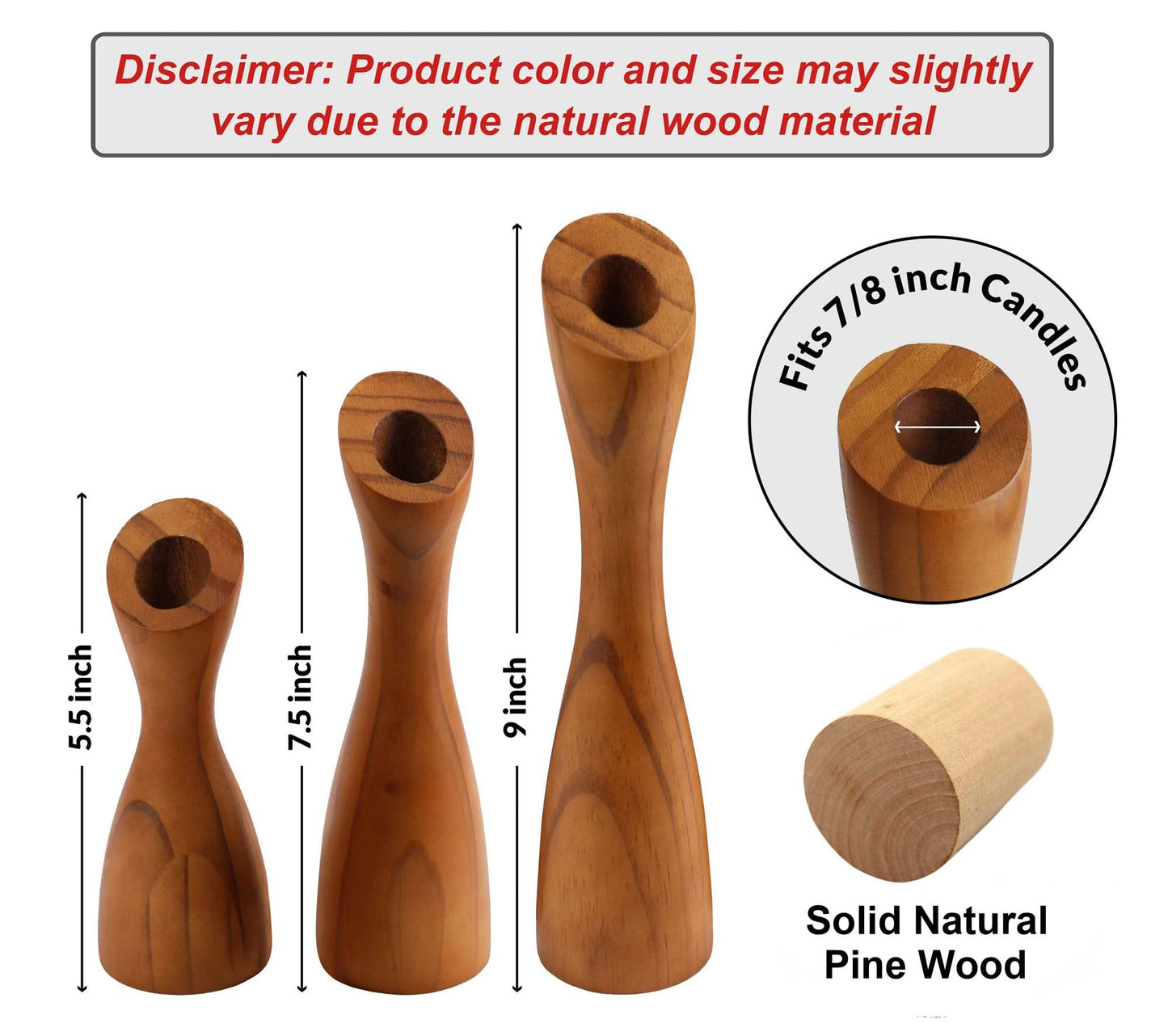 OLEEK wooden taper candle holders - wood taper candle holders for Table Centerpiece - wood candlestick holders (9", 8", 6") - wooden candlestick holder for 7/8" candle stick candlesticks holders woods
