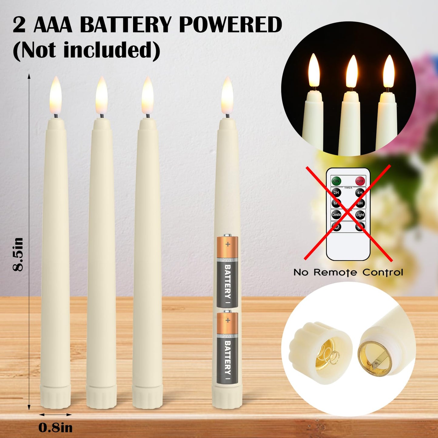 Baquler 72 Pcs Flameless Taper Candles LED Taper Candles Flickering Bulk Ivory LED Candlestick for Easter Wedding Church Halloween Christmas Party Decor Table Centerpiece, 8.5 in, No Batteries