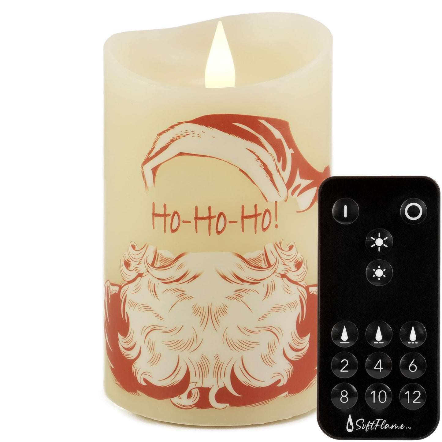 Softflame Christmas Flameless Candles with Remote Control, 3"x 5"Battery Operated Flickering 3D Wick Real Wax Pillar Santa Claus Candle