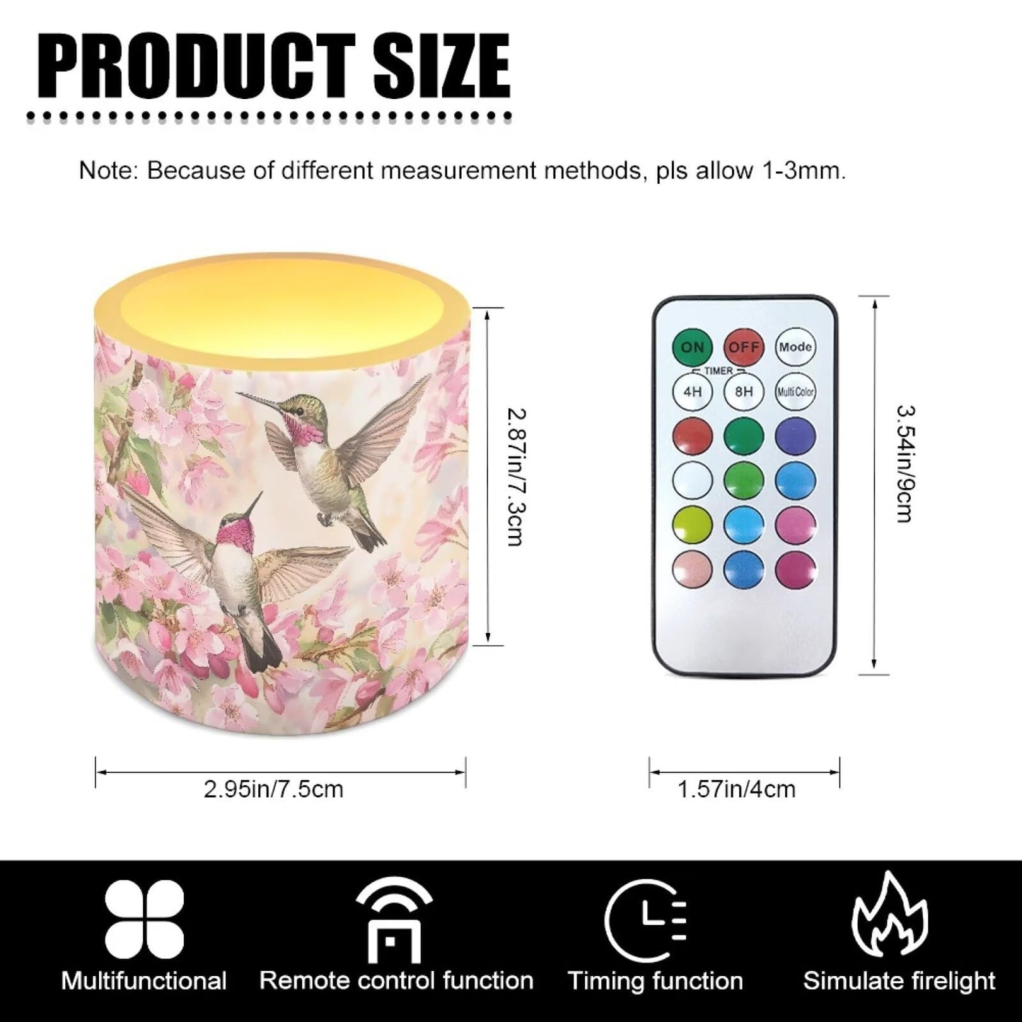 Cozeyat Hummingbird Flameless Candles 4 Pack Battery Operated LED Pillar Candles with Remote Control Timer Waterproof for Indoor Outdoor Beach Home Use